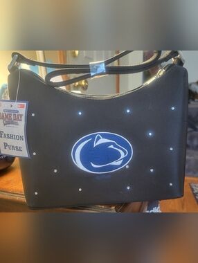Penn State Nittany Lions Black Rhinestone Purse  With Embroidered PSU Logo NWT